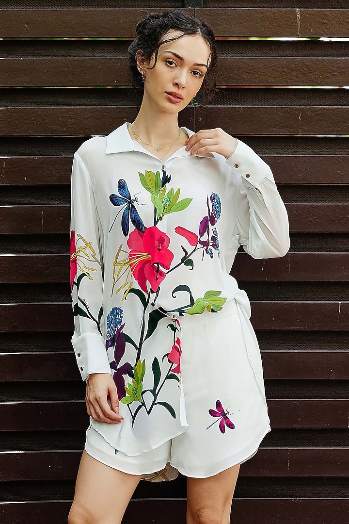 White Natural Crepe Floral Printed Co-Ord Set by Nautanky By Nilesh Parashar at Pernia's Pop Up Shop