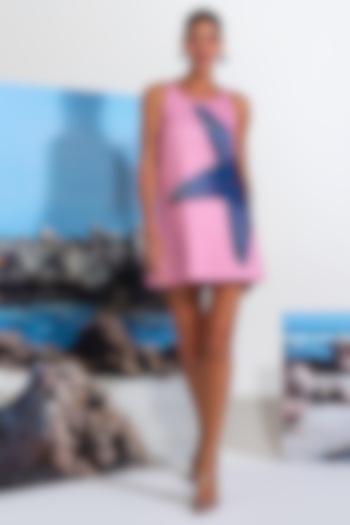 Pink Neoprene Bead Embroidered A-Line Vacation Dress by Nautanky By Nilesh Parashar at Pernia's Pop Up Shop