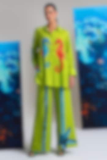 Green Cotton Linen Printed Co-Ord Set by Nautanky By Nilesh Parashar at Pernia's Pop Up Shop