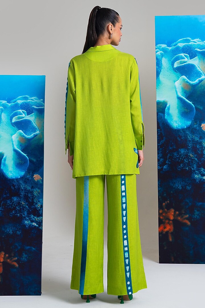 Green Cotton Linen Printed Co-Ord Set by Nautanky By Nilesh Parashar at Pernia's Pop Up Shop
