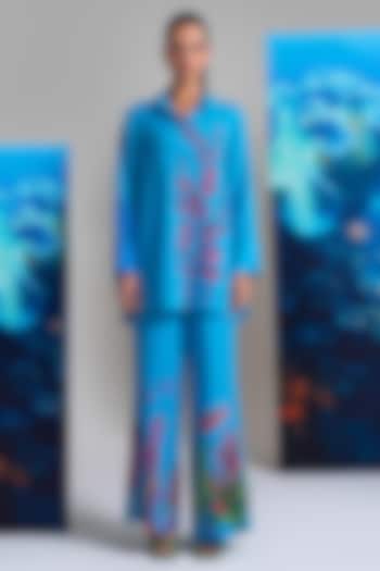 Blue Cotton Linen Printed Co-Ord Set by Nautanky By Nilesh Parashar at Pernia's Pop Up Shop