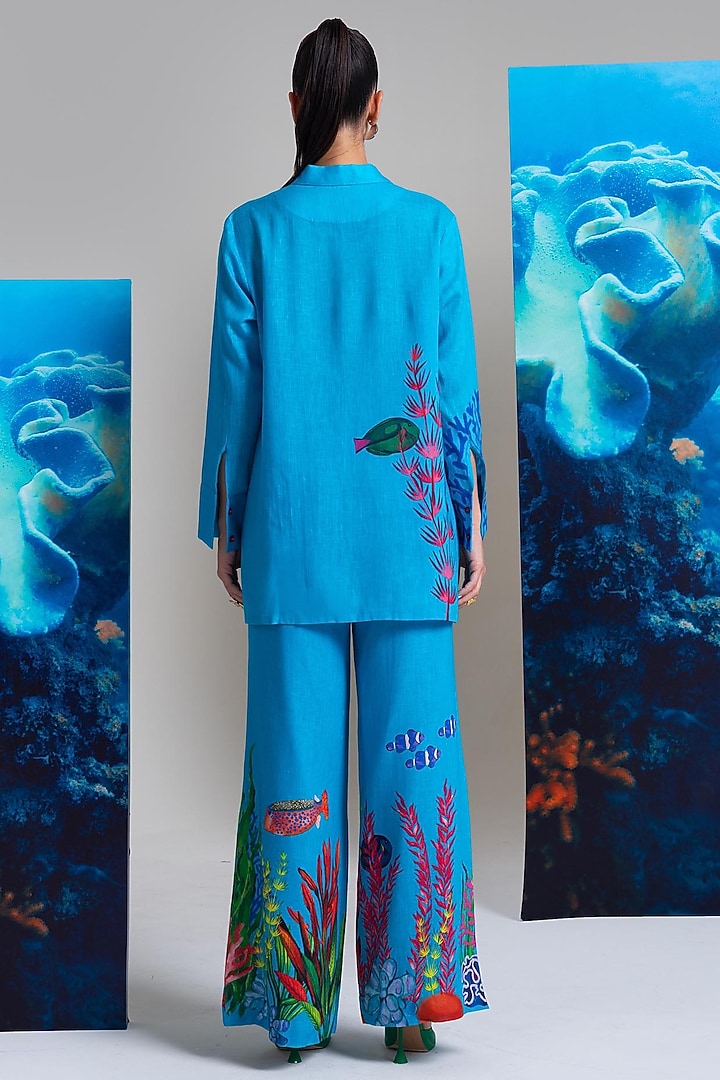 Blue Cotton Linen Printed Co-Ord Set by Nautanky By Nilesh Parashar at Pernia's Pop Up Shop