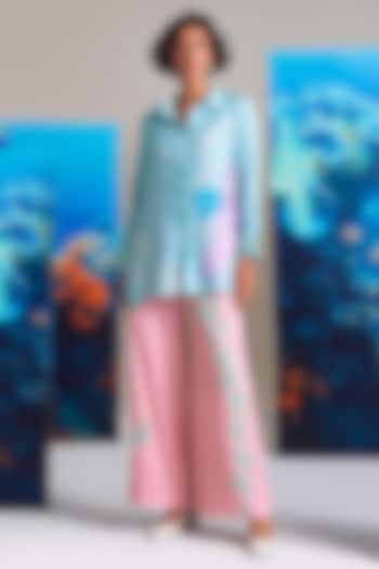 Ice Blue & Pink Cotton Linen Co-Ord Set by Nautanky By Nilesh Parashar at Pernia's Pop Up Shop