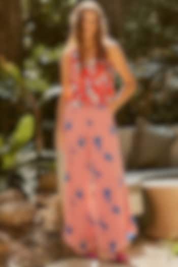 Red & Blue Natural Crepe Floral Printed Pant Set by Nautanky By Nilesh Parashar at Pernia's Pop Up Shop
