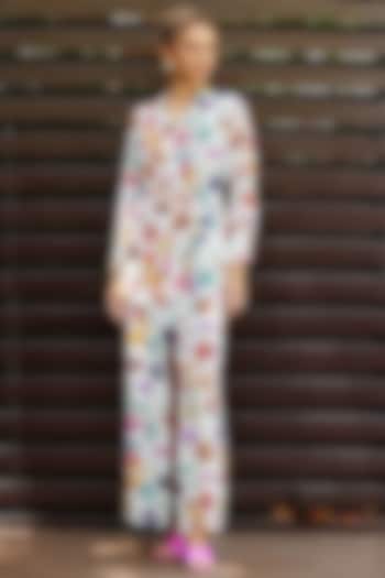 White Natural Crepe Floral Printed Skirt Set by Nautanky By Nilesh Parashar at Pernia's Pop Up Shop