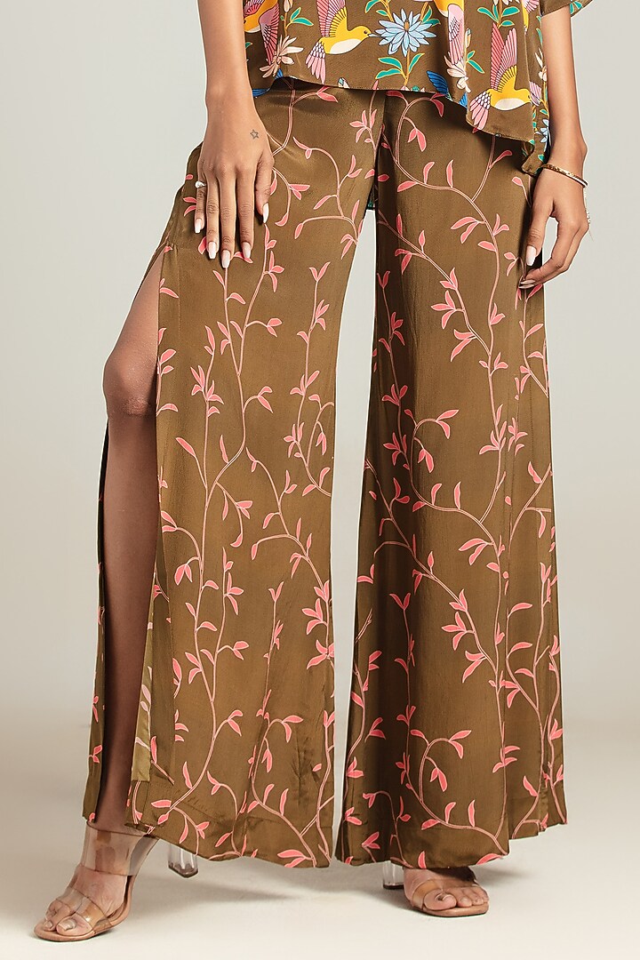 Olive Natural Crepe Embroidered & Floral Printed Co-Ord Set by Nautanky By Nilesh Parashar at Pernia's Pop Up Shop