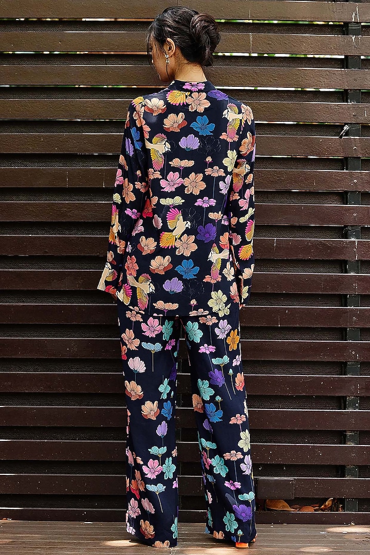 Blue Natural Crepe Floral Printed Co-Ord Set by Nautanky By Nilesh Parashar at Pernia's Pop Up Shop