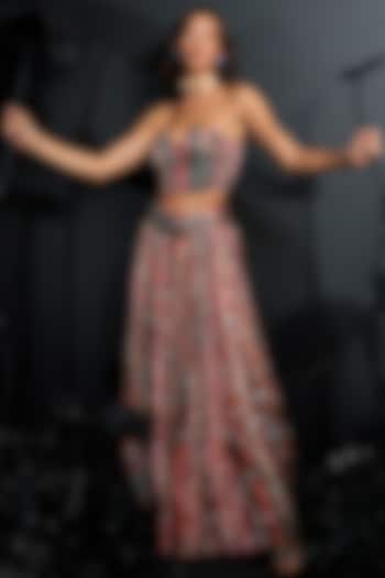 Multi-Colored Satin Chiffon Sequins Embroidered & Floral Printed Bridal Lehenga Set by Nautanky By Nilesh Parashar at Pernia's Pop Up Shop