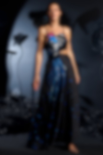 Black Imported Satin Embroidered Party Wear Dress by Nautanky By Nilesh Parashar at Pernia's Pop Up Shop