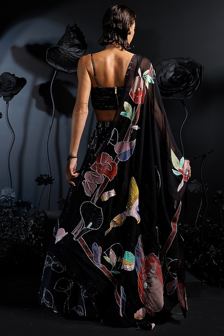 Charcoal Grey Soft Silk & Satin Chiffon Embroidered Bridal Lehenga Set by Nautanky By Nilesh Parashar at Pernia's Pop Up Shop