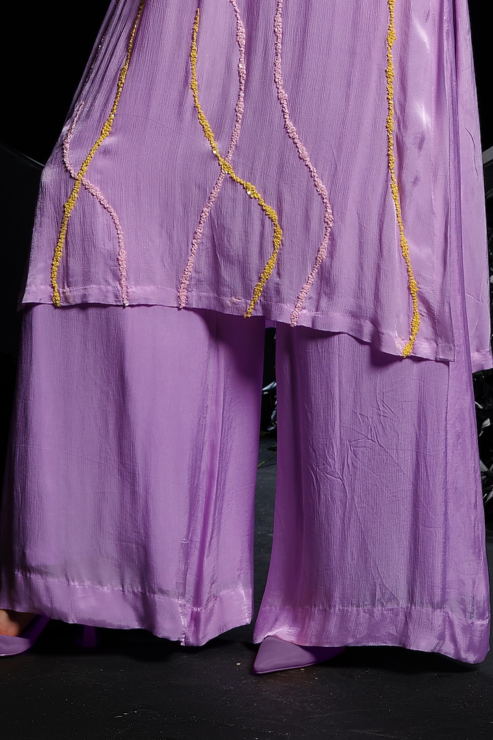 Lilac Satin Chiffon Hand Embroidered Kurta Set by Nautanky By Nilesh Parashar at Pernia's Pop Up Shop