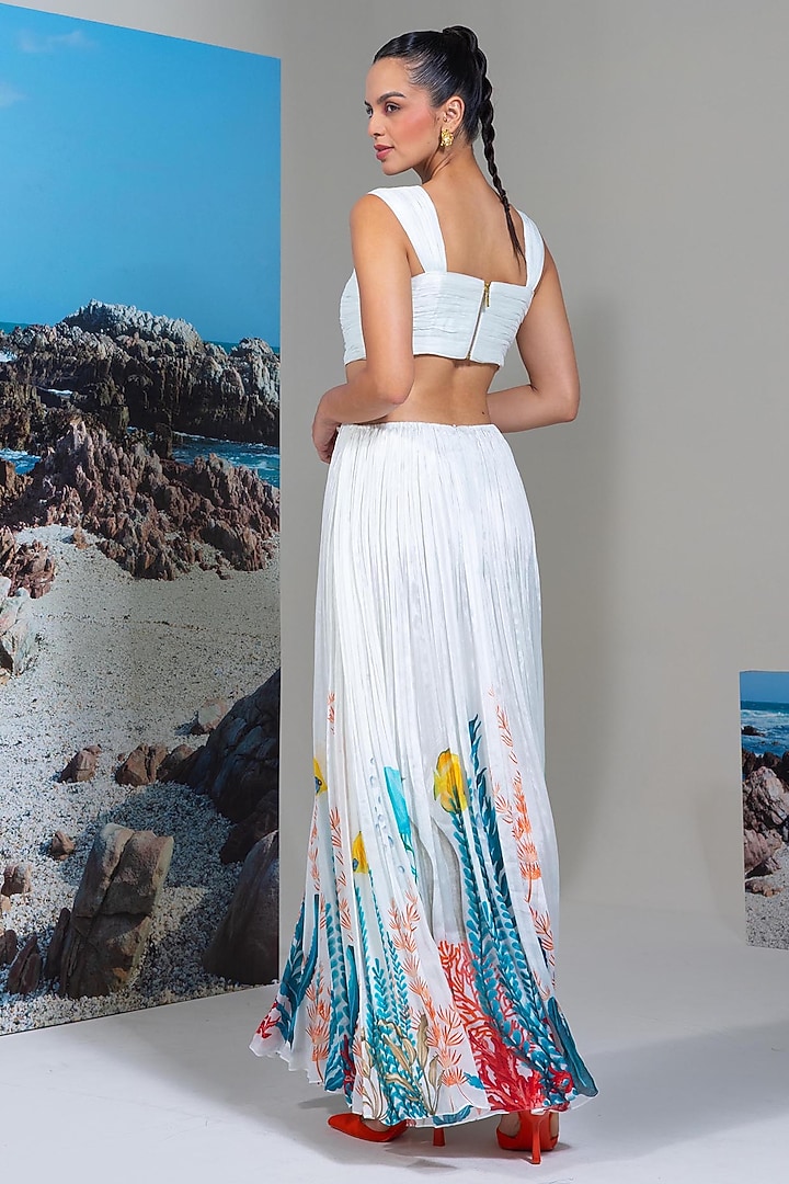 White Chiffon Printed Flared Cocktail Dress by Nautanky By Nilesh Parashar at Pernia's Pop Up Shop