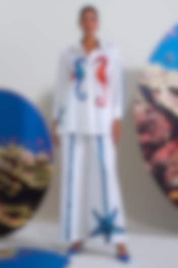 White Cotton Linen Printed Co-Ord Set by Nautanky By Nilesh Parashar at Pernia's Pop Up Shop