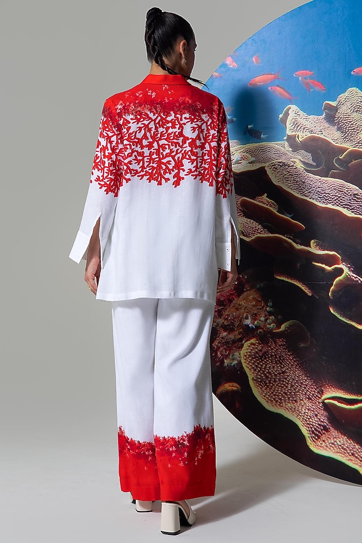 White & Red Cotton Linen Coral Printed Co-Ord Set by Nautanky By Nilesh Parashar at Pernia's Pop Up Shop