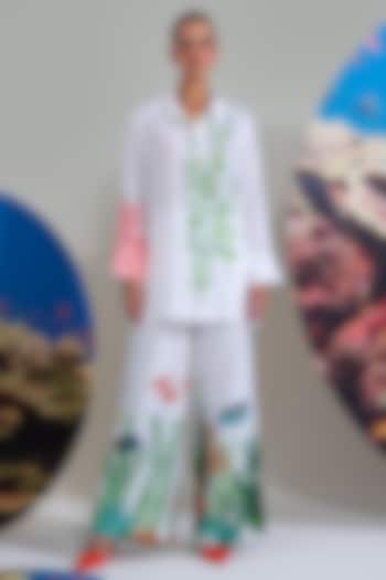 White Cotton Linen Fish Printed Co-Ord Set by Nautanky By Nilesh Parashar at Pernia's Pop Up Shop