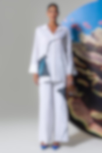 White Cotton Linen Fish Printed Co-Ord Set by Nautanky By Nilesh Parashar at Pernia's Pop Up Shop