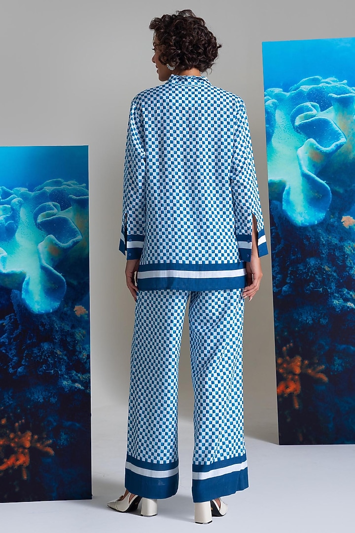Blue Cotton Linen Fish Printed Co-Ord Set by Nautanky By Nilesh Parashar at Pernia's Pop Up Shop