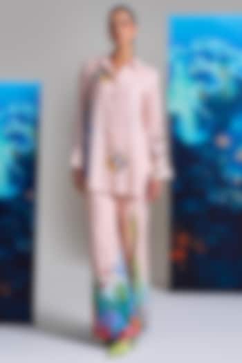 Pink Cotton Linen Fish Printed Co-Ord Set by Nautanky By Nilesh Parashar at Pernia's Pop Up Shop