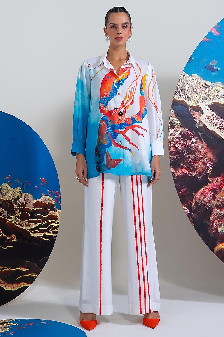 White Cotton Linen Printed Co-Ord Set by Nautanky By Nilesh Parashar at Pernia's Pop Up Shop