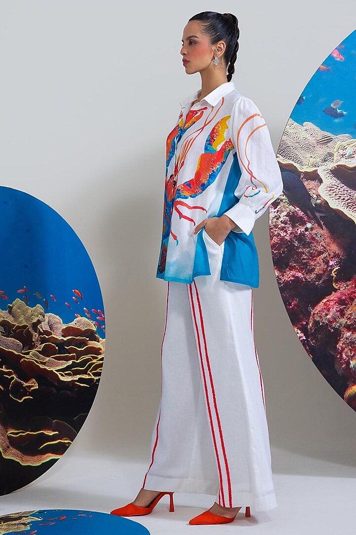 White Cotton Linen Printed Co-Ord Set by Nautanky By Nilesh Parashar at Pernia's Pop Up Shop