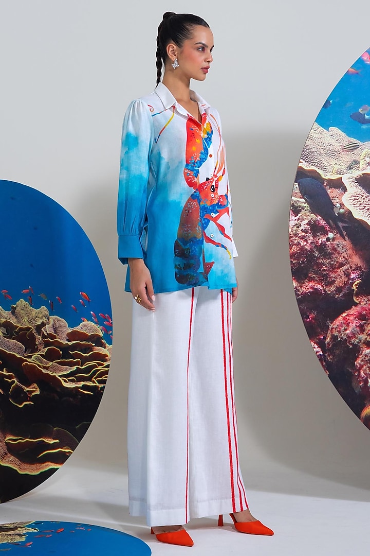 White Cotton Linen Printed Co-Ord Set by Nautanky By Nilesh Parashar at Pernia's Pop Up Shop