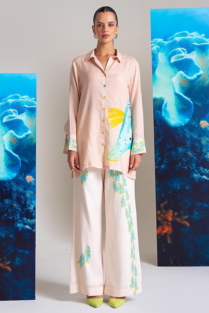 Earthy Beige Cotton Linen Printed Co-Ord Set by Nautanky By Nilesh Parashar at Pernia's Pop Up Shop