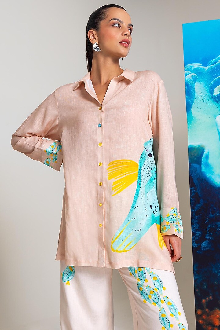 Earthy Beige Cotton Linen Printed Co-Ord Set by Nautanky By Nilesh Parashar at Pernia's Pop Up Shop