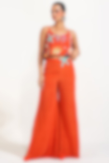 Orange Crepe Hand Embroidered Co-Ord Set by Nautanky By Nilesh Parashar at Pernia's Pop Up Shop