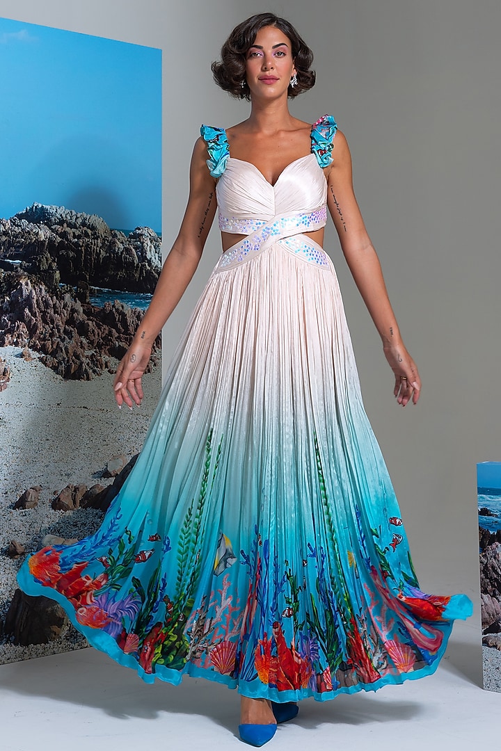 White Chiffon A-line Maxi Vacation Dress by Nautanky By Nilesh Parashar at Pernia's Pop Up Shop