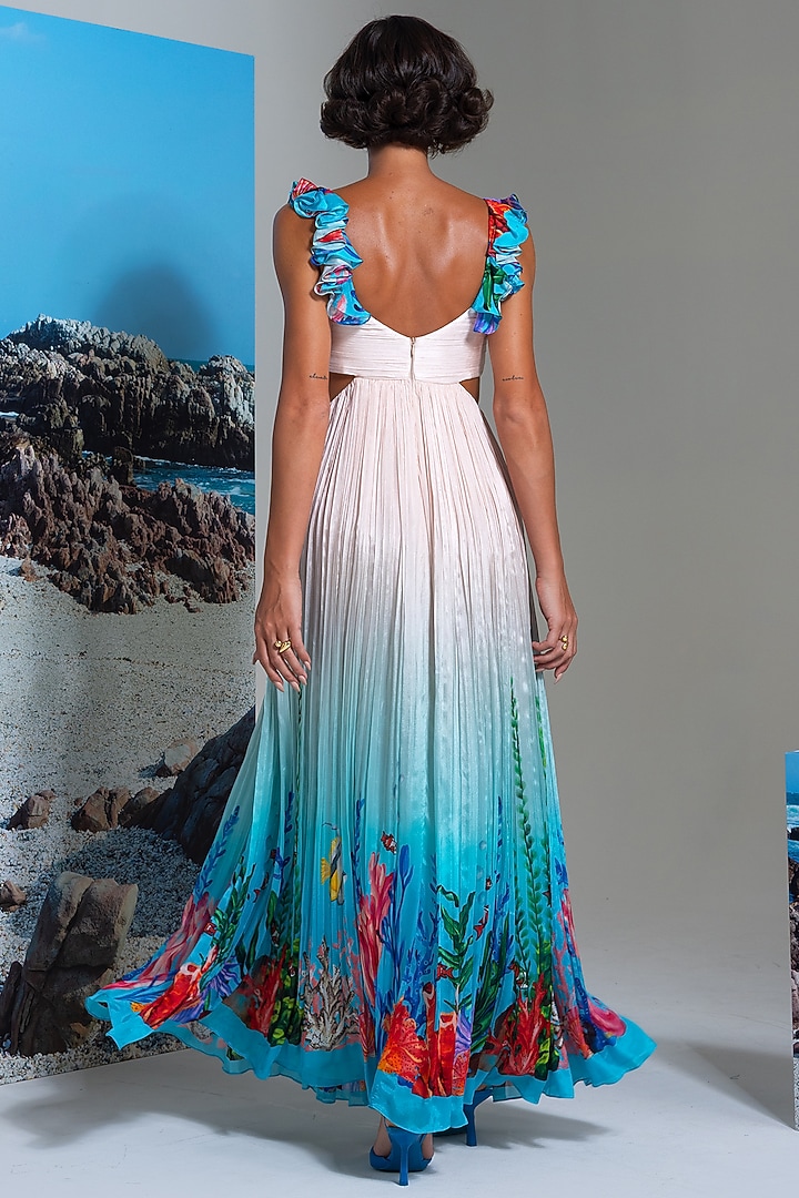 White Chiffon A-line Maxi Vacation Dress by Nautanky By Nilesh Parashar at Pernia's Pop Up Shop