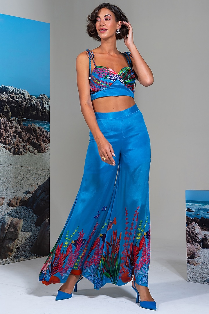 Blue Chiffon Embroidered Co-Ord Set by Nautanky By Nilesh Parashar at Pernia's Pop Up Shop