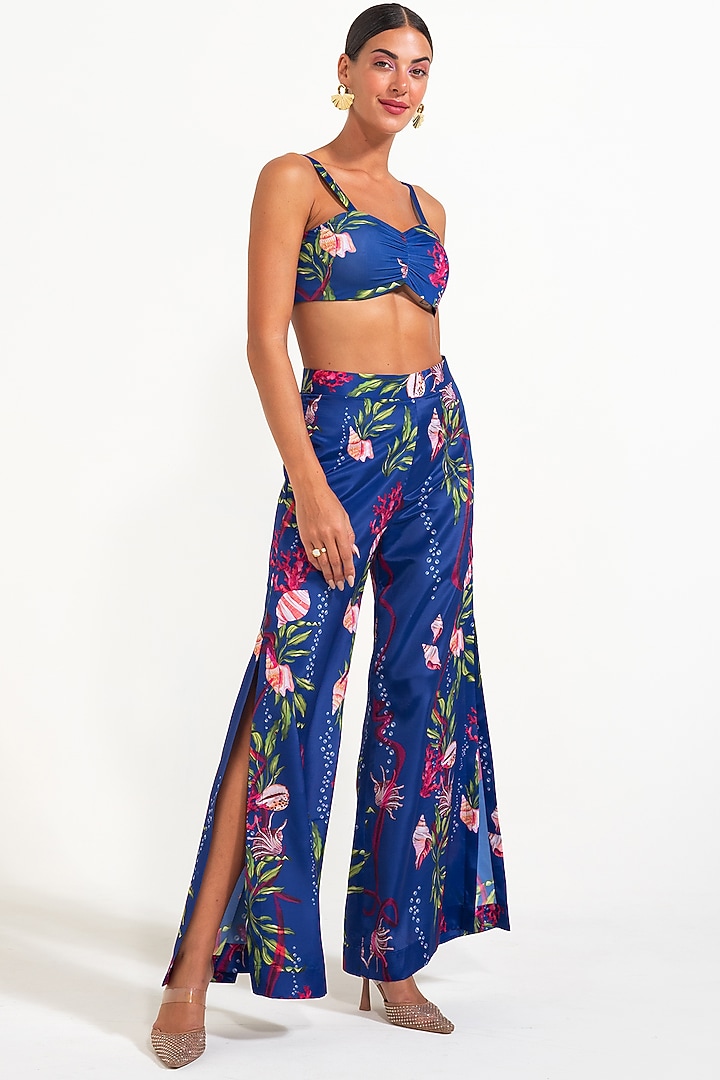 Blue Crepe Embroidered Co-Ord Set by Nautanky By Nilesh Parashar at Pernia's Pop Up Shop