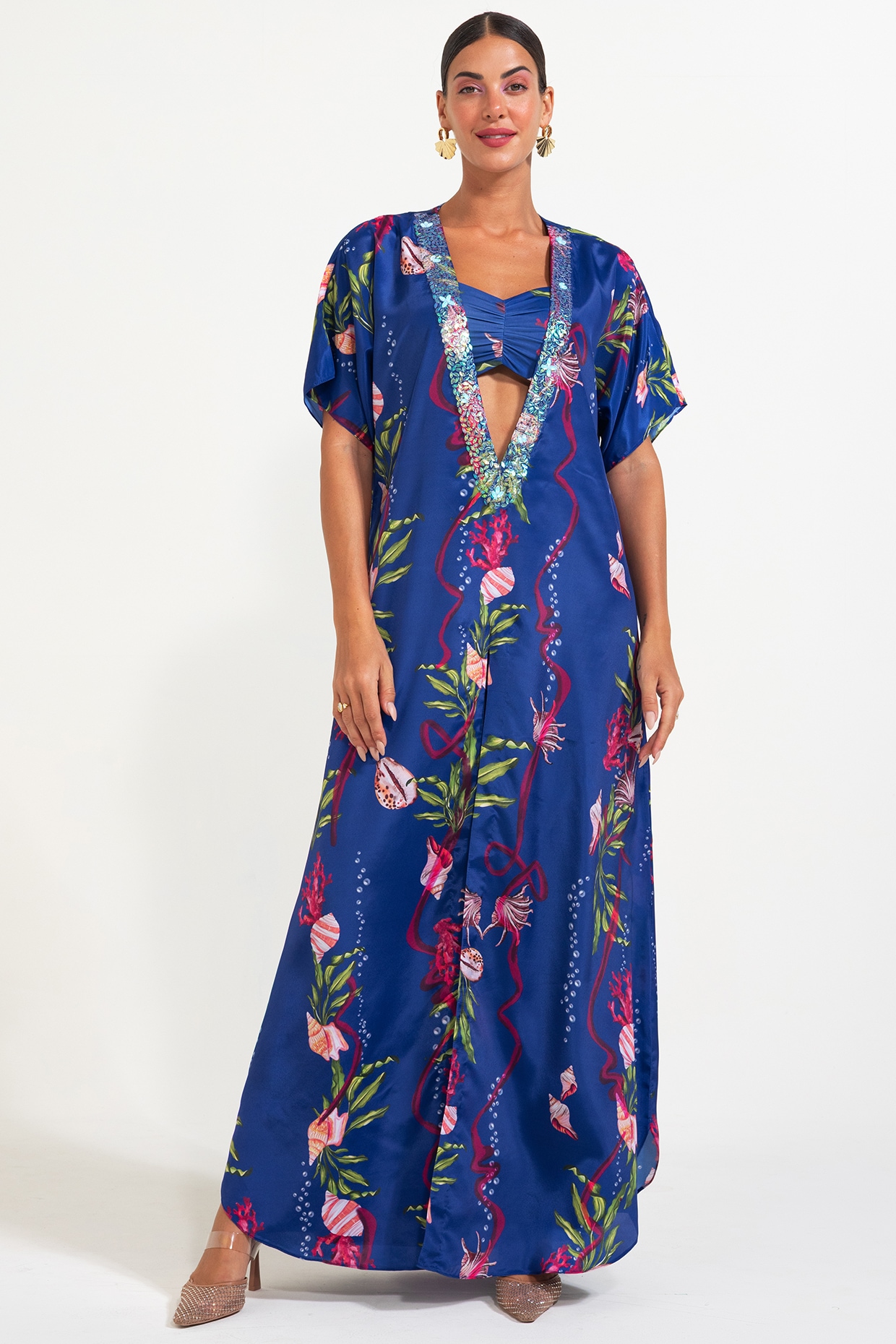 Nautanky By Nilesh Parashar Blue Crepe Embroidered Kaftan With Bustier