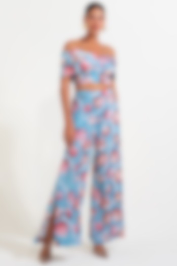 Blue Crepe Pearl Embellished Co-Ord Set by Nautanky By Nilesh Parashar at Pernia's Pop Up Shop