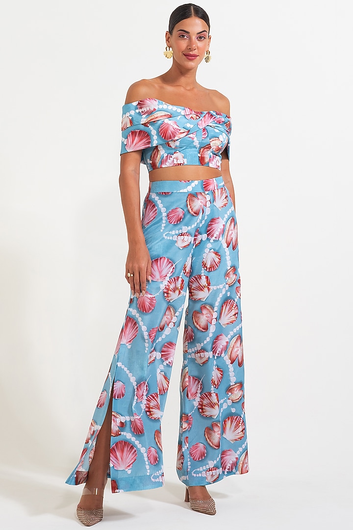 Blue Crepe Pearl Embellished Co-Ord Set by Nautanky By Nilesh Parashar at Pernia's Pop Up Shop