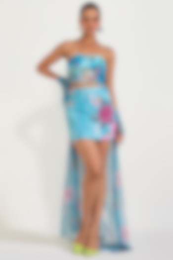 Blue Neoprene Skirt Set by Nautanky By Nilesh Parashar at Pernia's Pop Up Shop