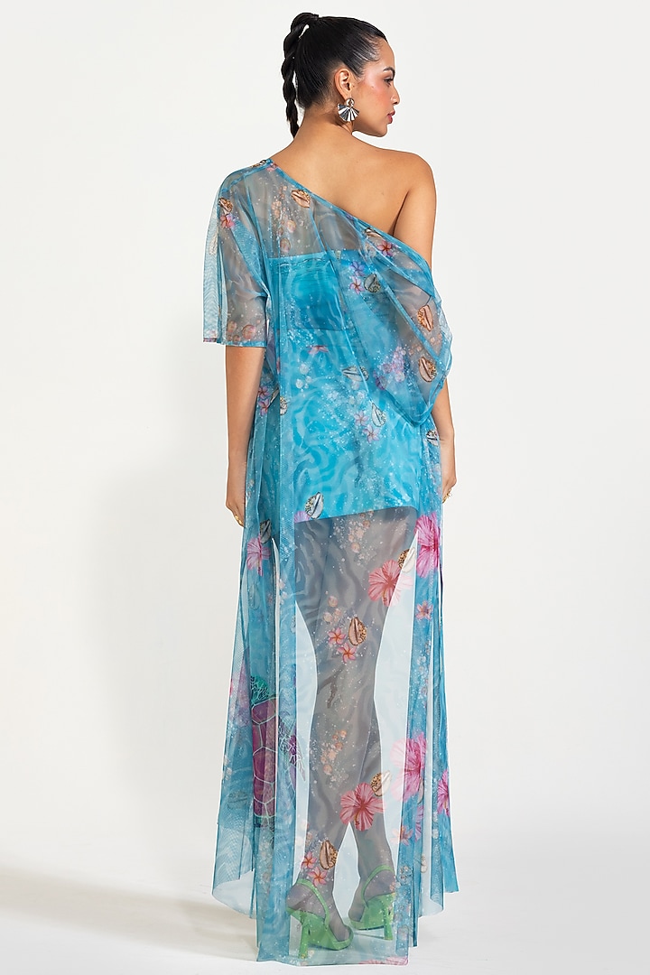 Blue Neoprene Skirt Set by Nautanky By Nilesh Parashar at Pernia's Pop Up Shop
