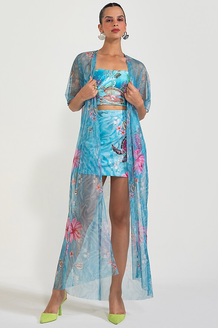 Blue Neoprene Skirt Set by Nautanky By Nilesh Parashar at Pernia's Pop Up Shop