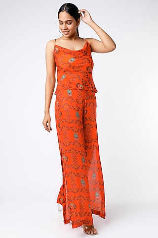Red Printed Palazzo Pant Set by Nautanky By Nilesh Parashar
