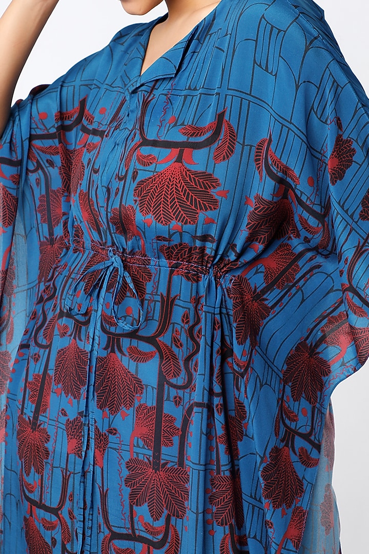 Blue Printed Kaftan Dress by Nautanky By Nilesh Parashar at Pernia's Pop Up Shop