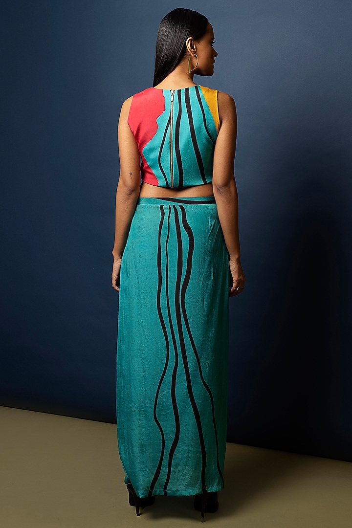 Multi Colored Natural Crepe Skirt Set by Nautanky By Nilesh Parashar at Pernia's Pop Up Shop