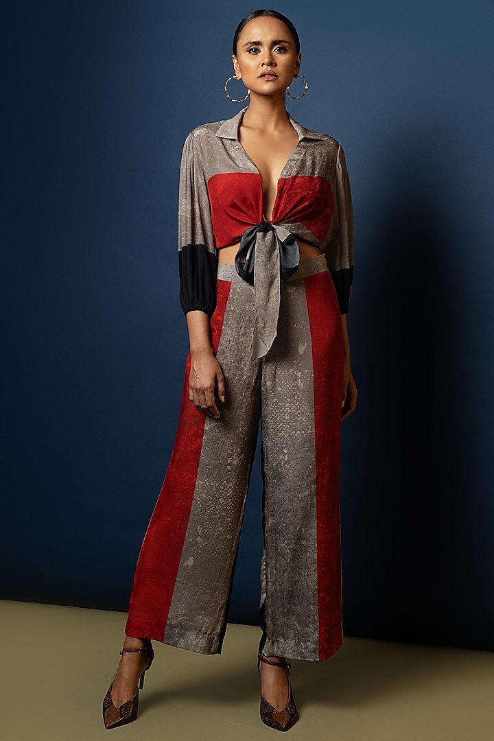 Grey & Orange Straight Pant Set by Nautanky By Nilesh Parashar at Pernia's Pop Up Shop