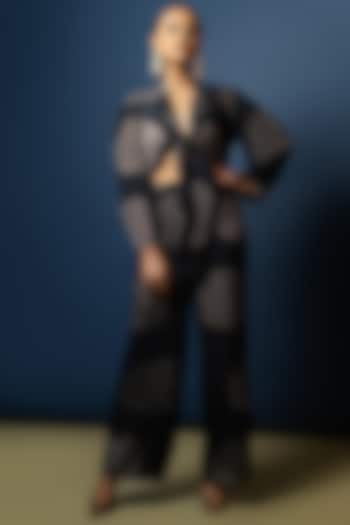 Navy Blue & Grey Straight Pant Set by Nautanky By Nilesh Parashar at Pernia's Pop Up Shop