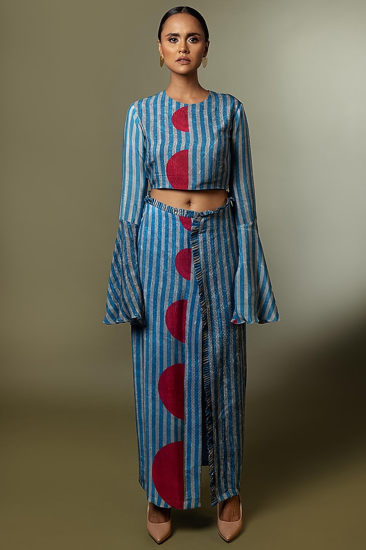 Powder Blue & Grey Wrap Skirt Set by Nautanky By Nilesh Parashar at Pernia's Pop Up Shop
