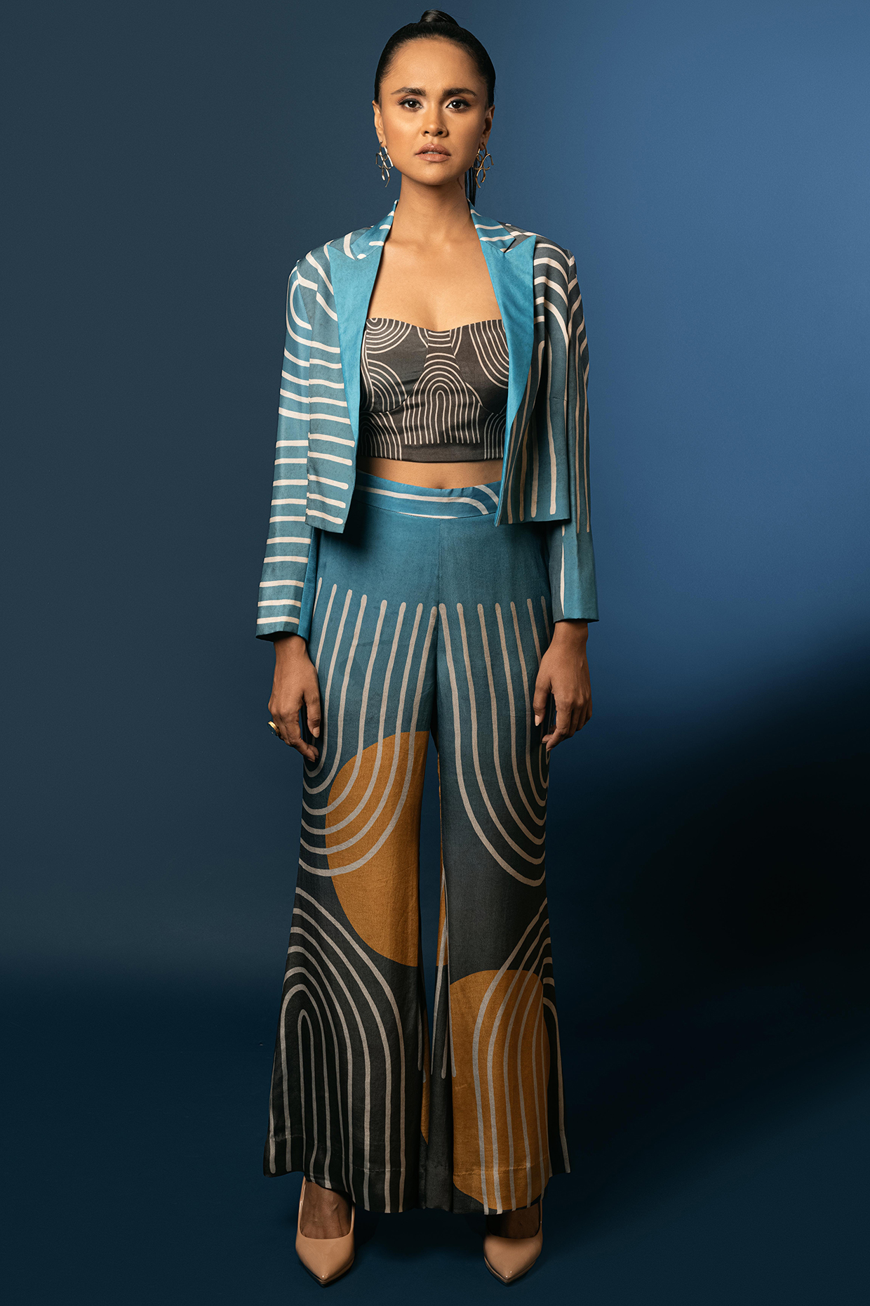 Multi Colored Pant Set With Cropped Blazer by Nautanky By Nilesh Parashar at Pernia's Pop Up Shop