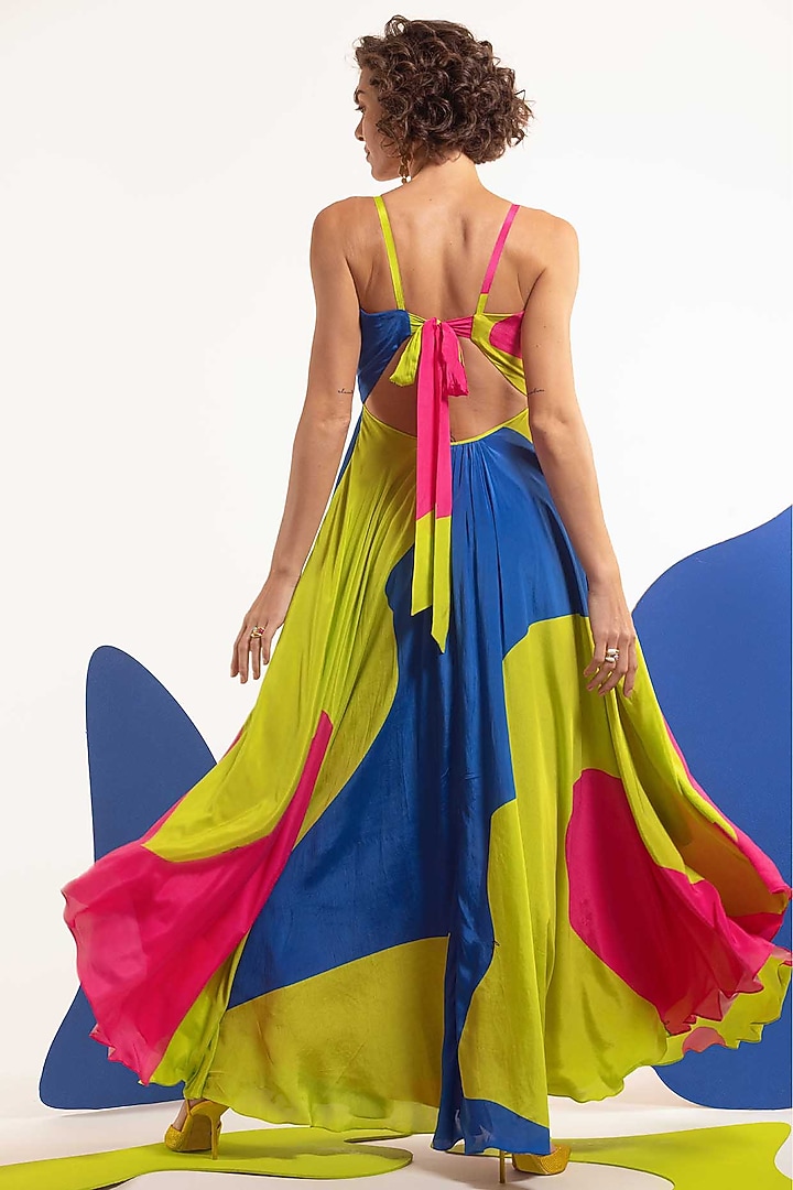 Multi-Colored Natural Crepe Maxi Vacation Dress by Nautanky By Nilesh Parashar at Pernia's Pop Up Shop
