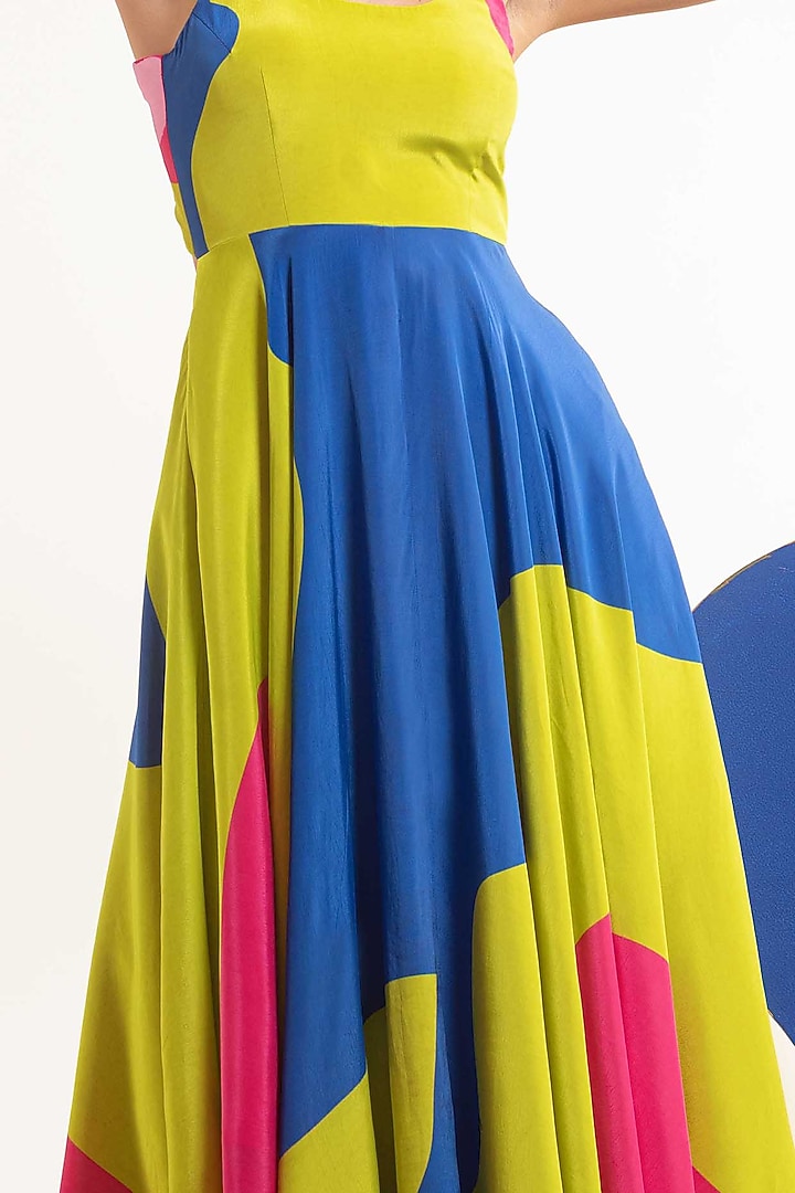 Multi-Colored Natural Crepe Maxi Vacation Dress by Nautanky By Nilesh Parashar at Pernia's Pop Up Shop