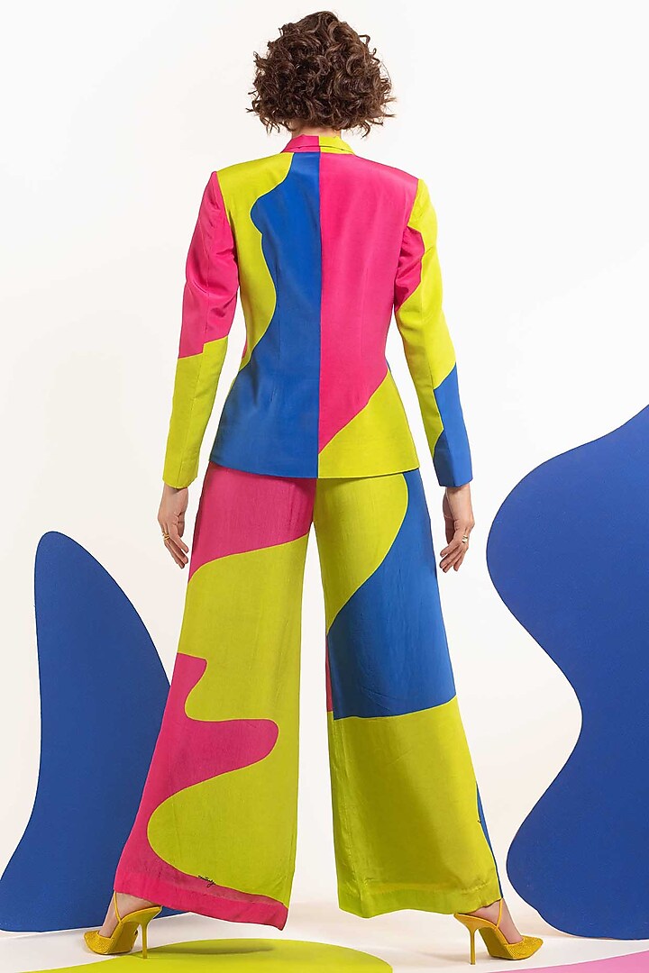 Multi-Colored Natural Crepe Blazer Set by Nautanky By Nilesh Parashar at Pernia's Pop Up Shop