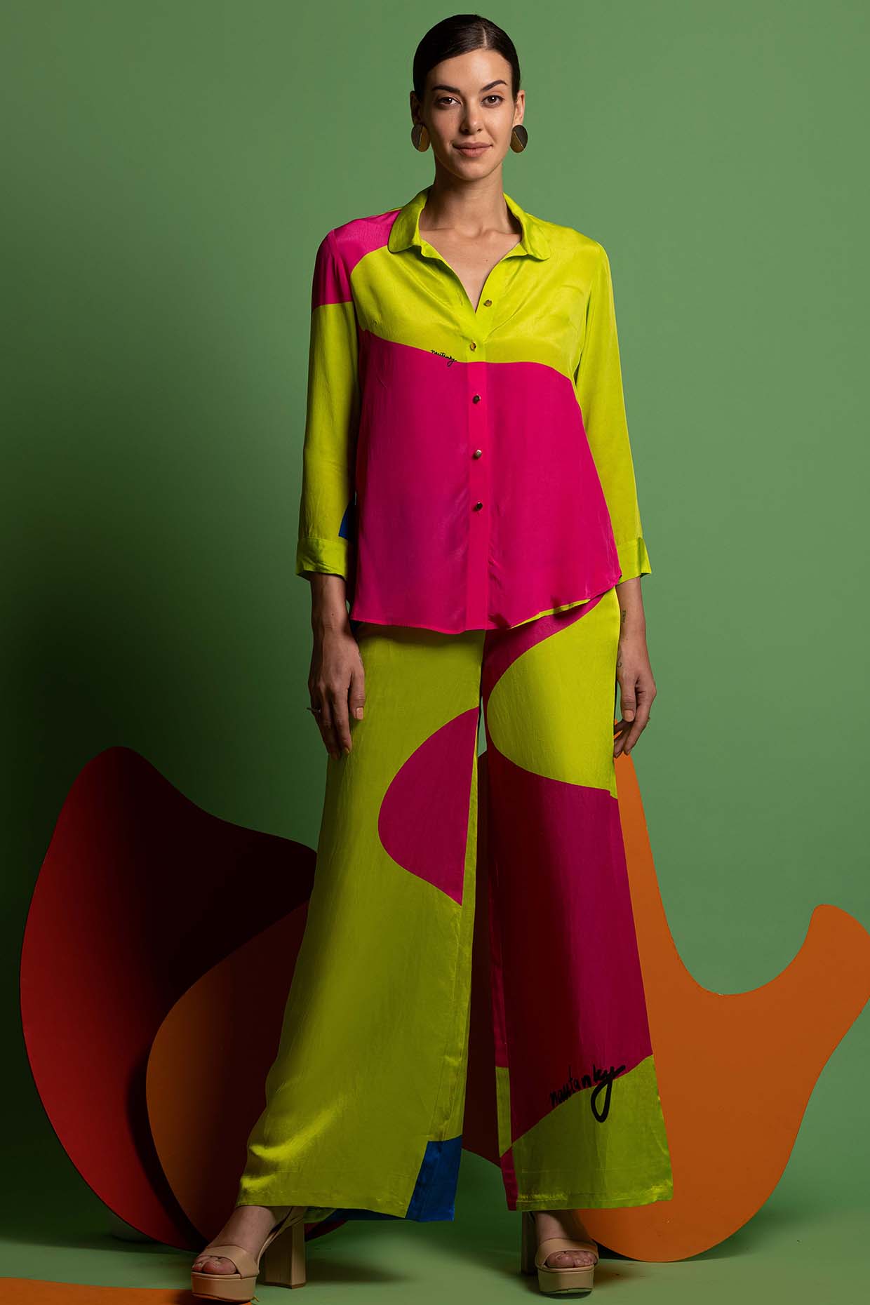 Multi-Colored Natural Crepe Pant Set by Nautanky By Nilesh Parashar at Pernia's Pop Up Shop