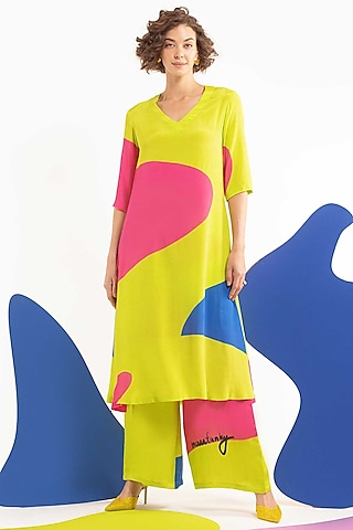 Multi-Colored Natural Crepe Tunic Set by Nautanky By Nilesh Parashar